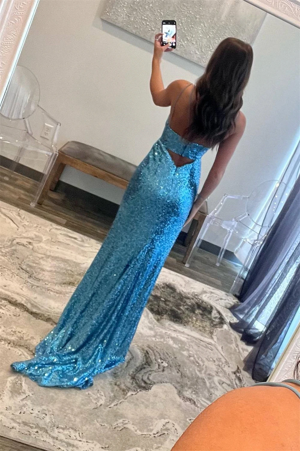 Vestido largo de sirena con lentejuelas y tirantes finos para mujer, traje sin mangas, largo hasta el suelo, Formal, para fiesta de noche, 2024