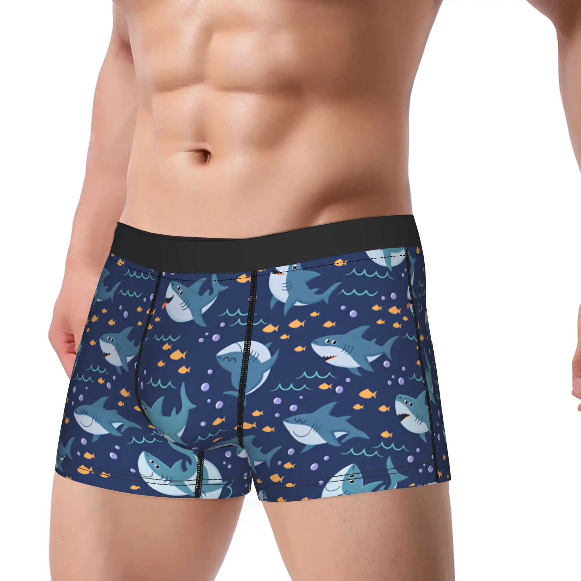 Cartoon sharks pattern Underwear  Printing Trunk Hot Sale Men Underpants Funny Shorts Briefs Birthday Gift