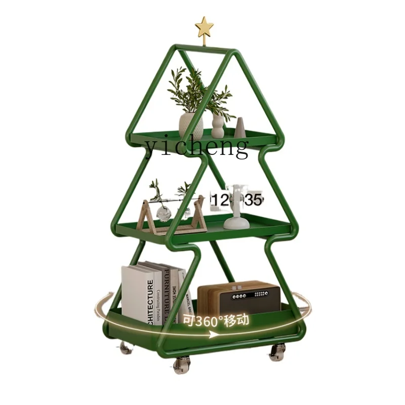 ZF Trolley Green Plant Storage Rack Household Removable Snack Storage Rack Christmas Tree Sofa Side Table