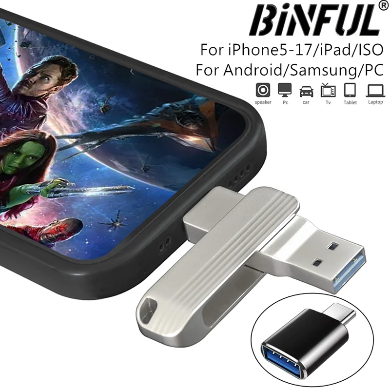 new 3in1 USB Flash Drive 512GB 256GB 128GB Type-C Pendrive For iPhone iPad Android Samsung OTG High Speed External Storage Stick