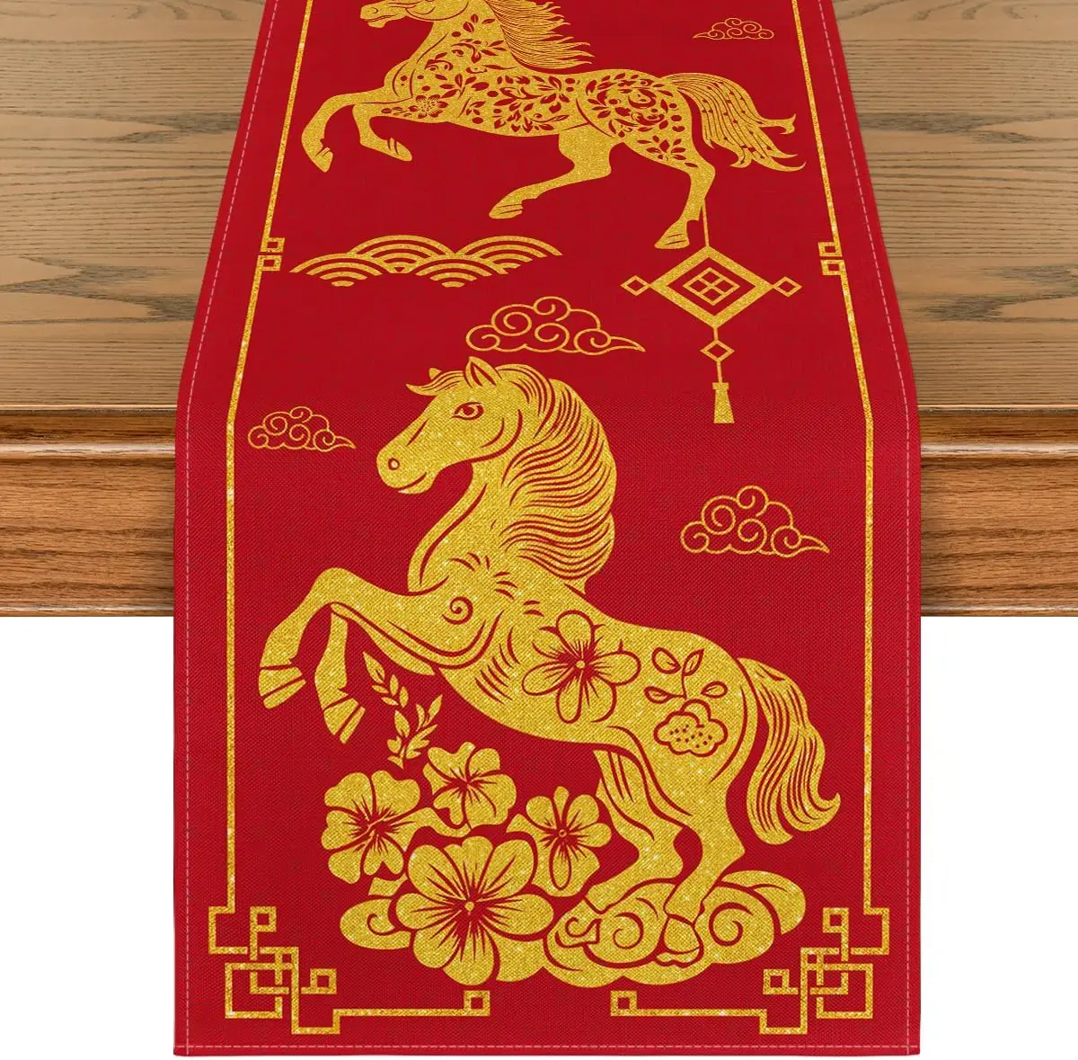 Chinese Zodiac Horse 2026 Happy Lunar New Year Table Runner Party Decor Spring Festival Winter Kitchen Dining Table Decor