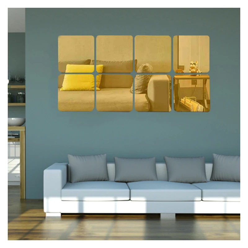 

6-piece quadrilateral acrylic mirror crystal stereoscopic wall sticker Living room bedroom background wall decoration mirror sti