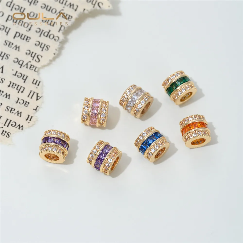 

14K Gold-plated Thick Silver Inlaid Zircon Wheel Large Hole Partition Beads Bucket Beads Diy Beaded Bracelet Necklace Accessory