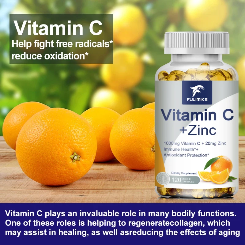 Vitamin C + Zinc - 1000 Mg Powerful Antioxidant That Supports Cellular Energy Production, Immune System and Improves Skin