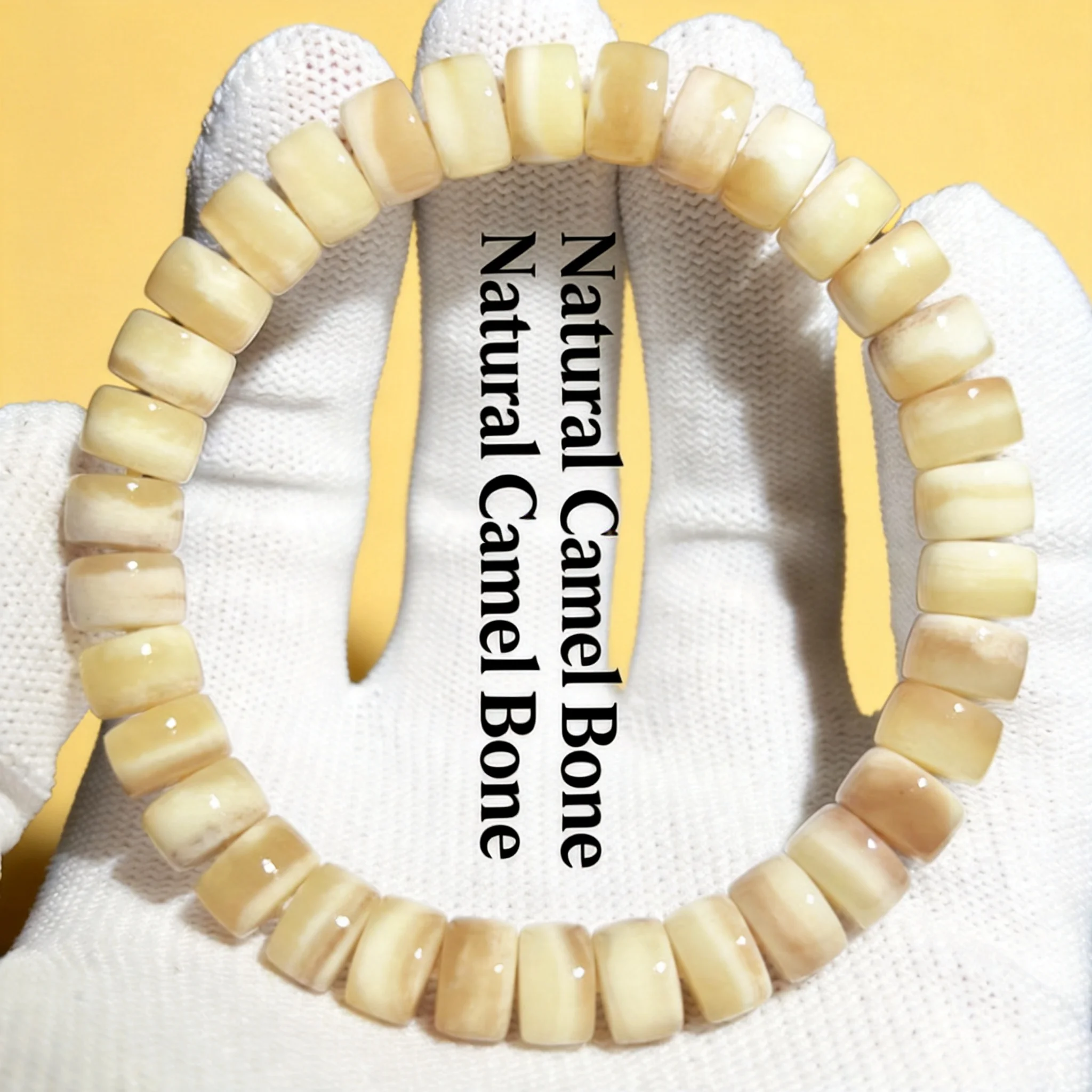 Chinese Style Natural Undegreased Camel Bone Blood Pattern Barrel Beaded Bracelet Lucky Blessing Wealth Attracting Good Luck Uni