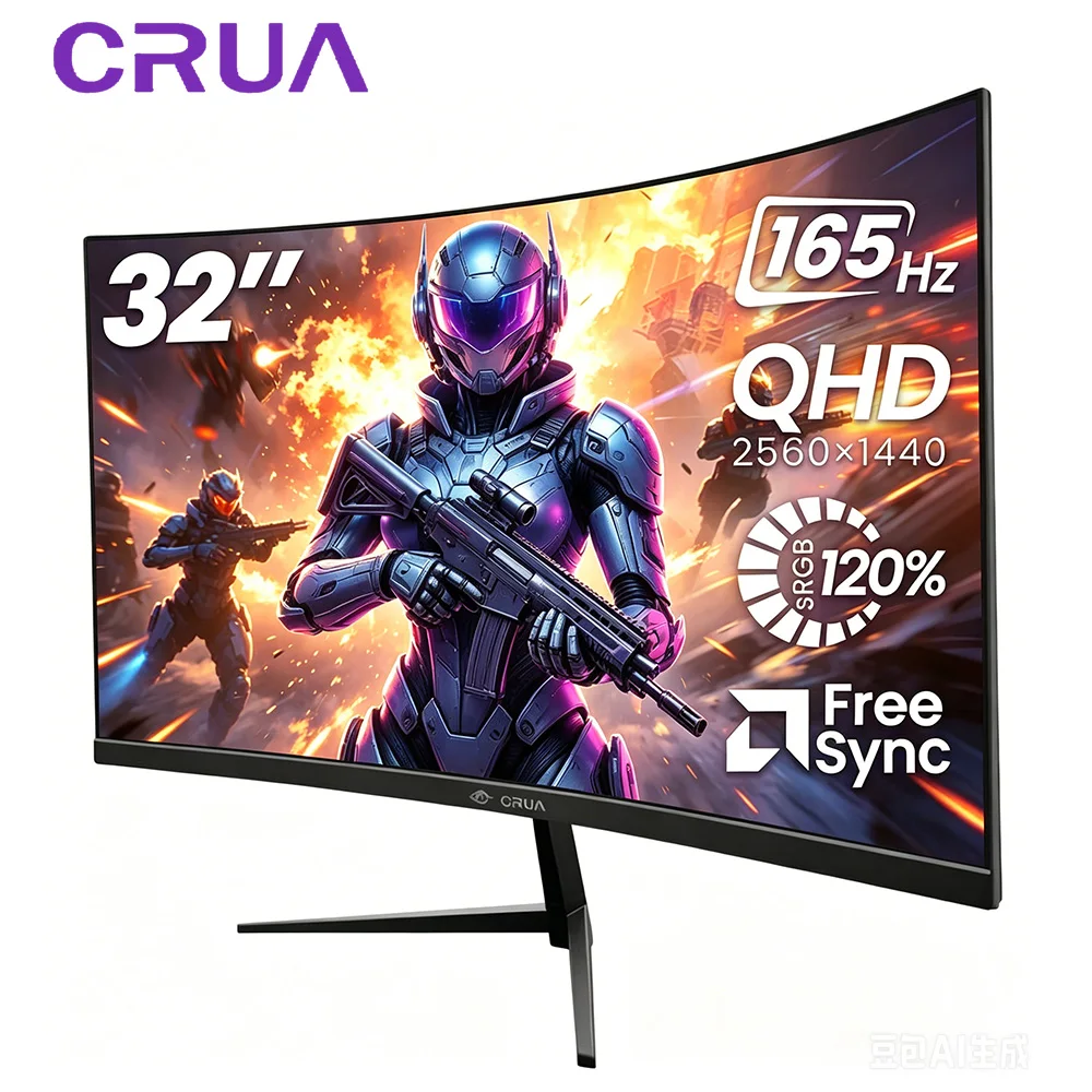 Monitor curvo para juegos CRUA de 32 pulgadas, 3440×1440P VA, 165Hz, pantalla curva 1500R, 120% sRGB, AMD FreeSync, puerto HDMI DP, monitor