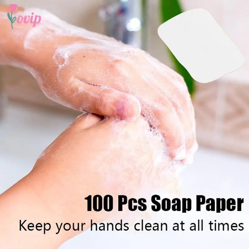 100Pcs 5.6*3.6cm Disinfecting Paper Soaps Washing Hand Mini Disposable Scented Slice Sheets Foaming Soap Case Paper