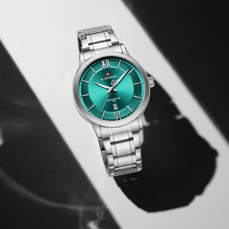 NAVIFORCE Men's Business Quartz Watch 3ATM Waterproof Stainless Steel Luminous Hands Calendar Casual Wristwatch Gift Box