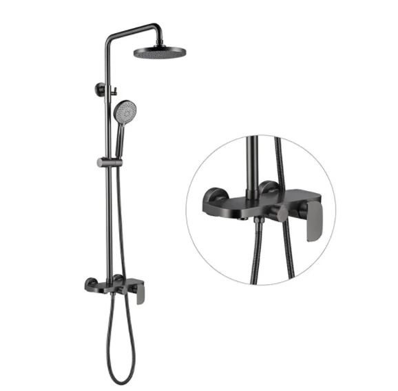 10010 Newest Popular Exposed Stainless Steel Black Bathtub & Shower Faucet Mixer Set With Hand Shower