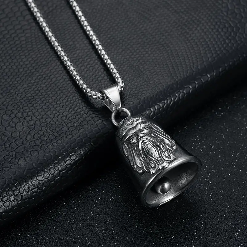 Retro punk hip-hop lucky motorcycle, Nordic gods king Odin bell necklace, versatile trendy accessories