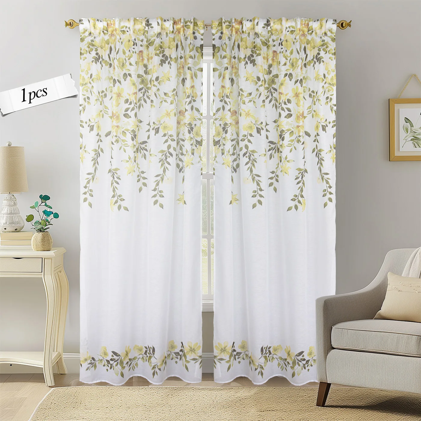 

FLYING 1 шт. прозрачная занавеска с цветочным принтом 145x250 см, полупрозрачная дышащая вуаль, шторы для гостиной, спальни, балкона, домашний декор