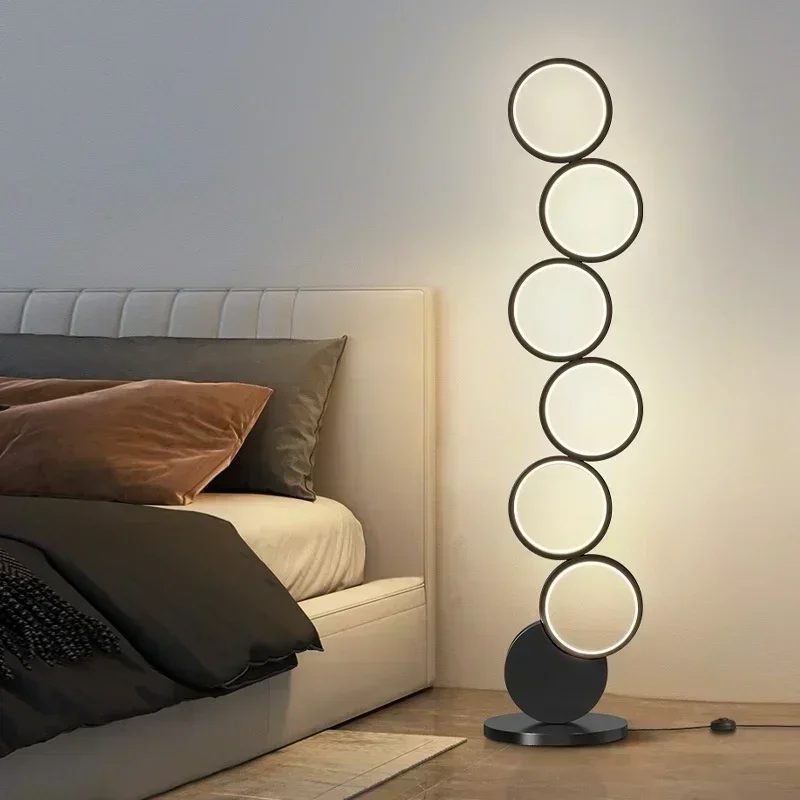 Nordic Five Rings Creative Floor Lamp Adjustable Intelligent Living Room Sofa Bedroom Bedhead Background Decoration LED Light