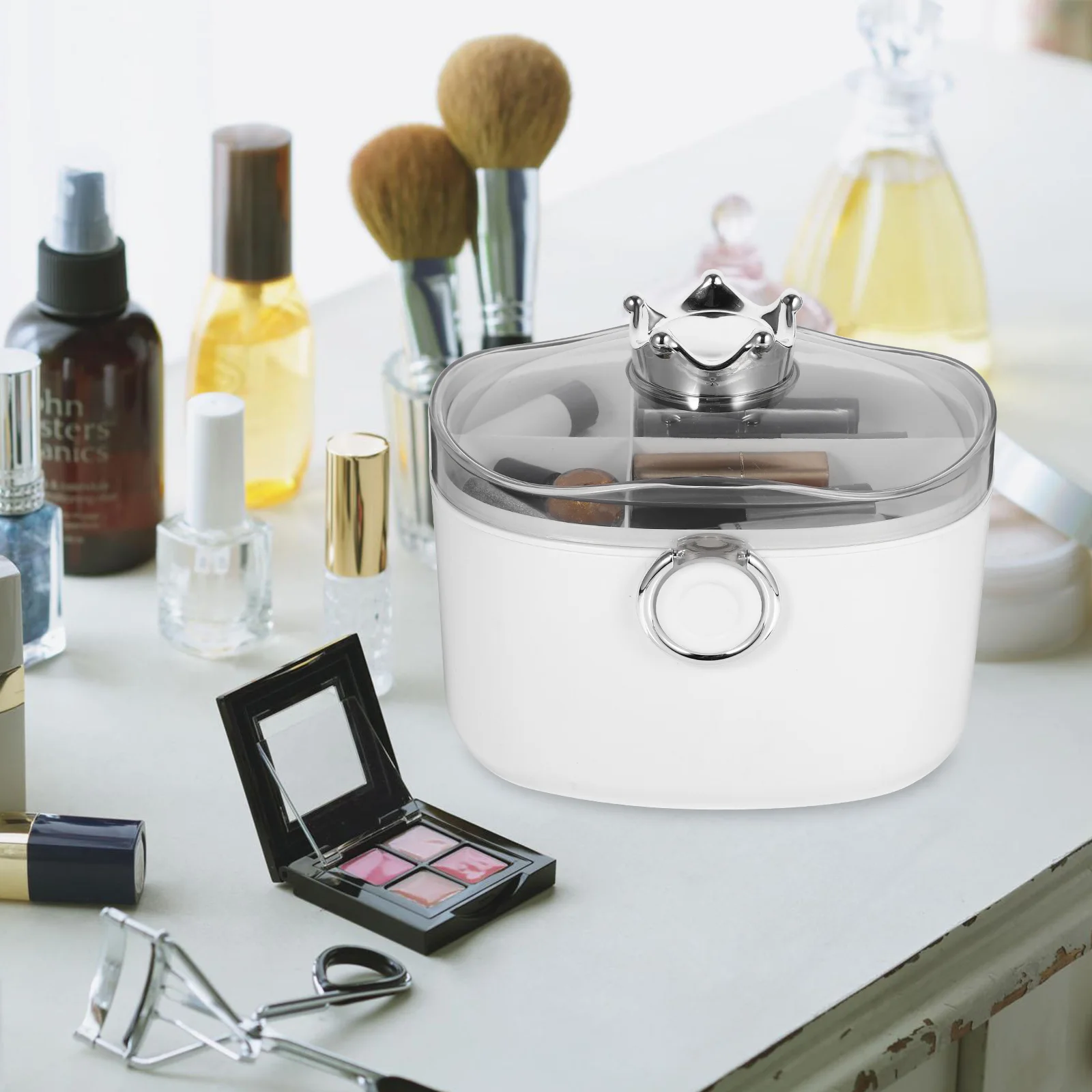 

Hair Accessories Storage Box Double Layer White Transparent Crown Style Large Capacity Girls Hair Decor Organizer