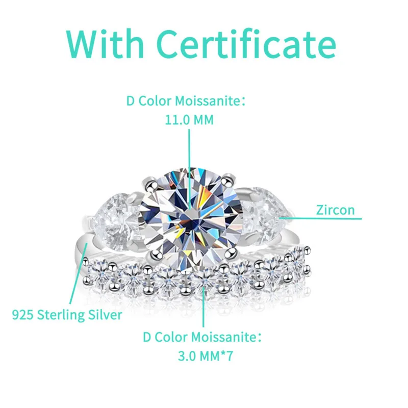 JH 5.7CT مويسانيتي 925 خاتم فضة للنساء D اللون الساطع مويسانيتي الأحجار الكريمة خاتم الخطوبة غرامة مجوهرات مختبر الماس