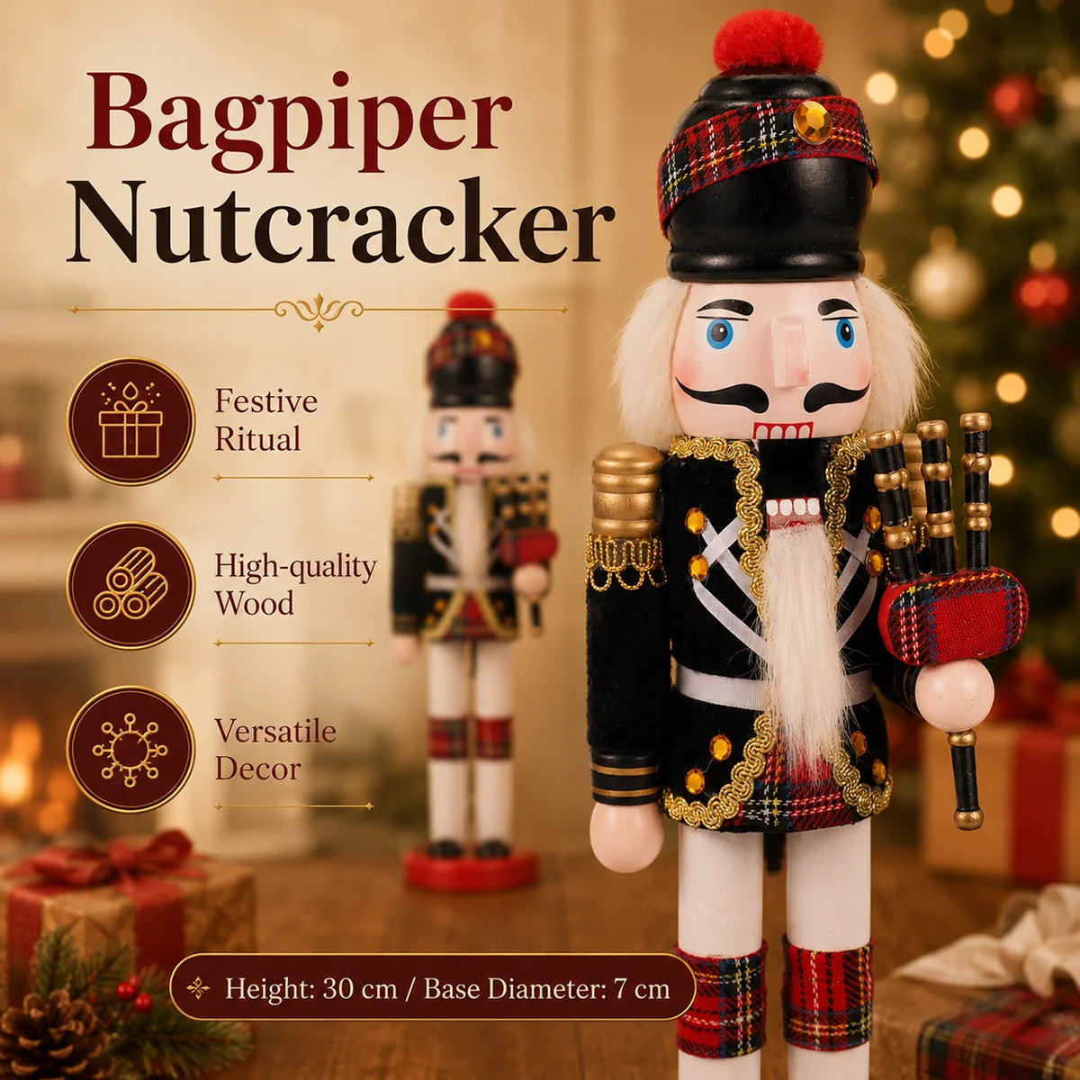 30cm Holz-Nussknacker-Soldatenfigur Weihnachts-Nussknacker-Puppe Handwerkskunst Feiertagsdekoration für Zuhause Holzornament – Detail 2