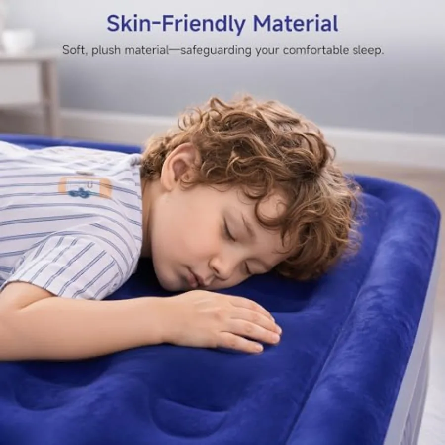 Air Mattress Twin for Guests Camping Travel, PVC Material, Gray, Built-in High-Speed Pump Self-Inflating Comfort with Storage B