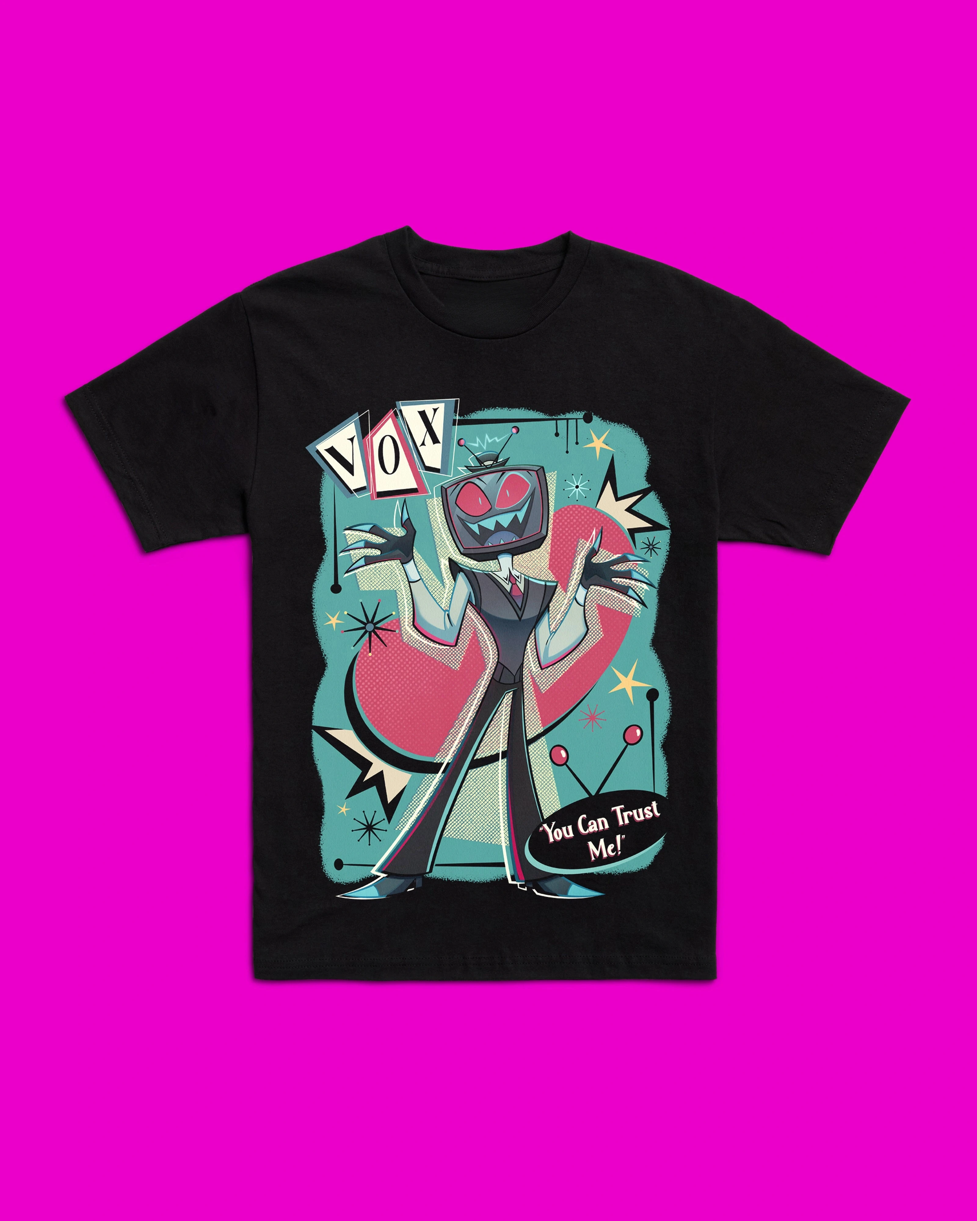 Retro VoxTek Hazbin Hotel Anime T-Shirt Baumwolle Grafik-T-Shirt Herren Damen Sommer Streetwear