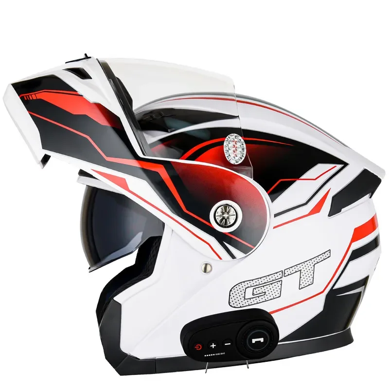 Männer Frauen Bluetooth Motorrad Helm DOT Genehmigt Flip Up Wasserdicht Längere Ausdauer Doppelte Kratzfeste Anti Nebel Visiere