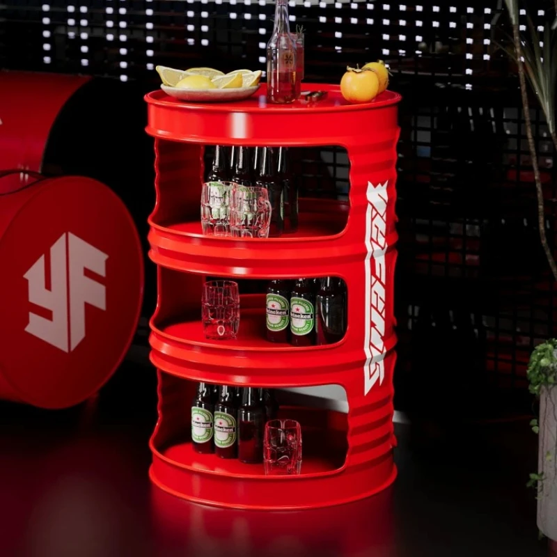 Oil Drum Rack Shelfs Bar Retro Creative Commercial Storage Stands Multi-layer Baffle Display Stand Shelf Living Room Furniture
