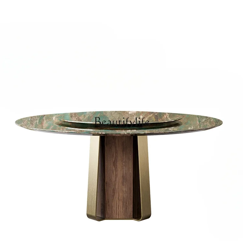 Natural marble dining table Modern simple light luxury stone round table