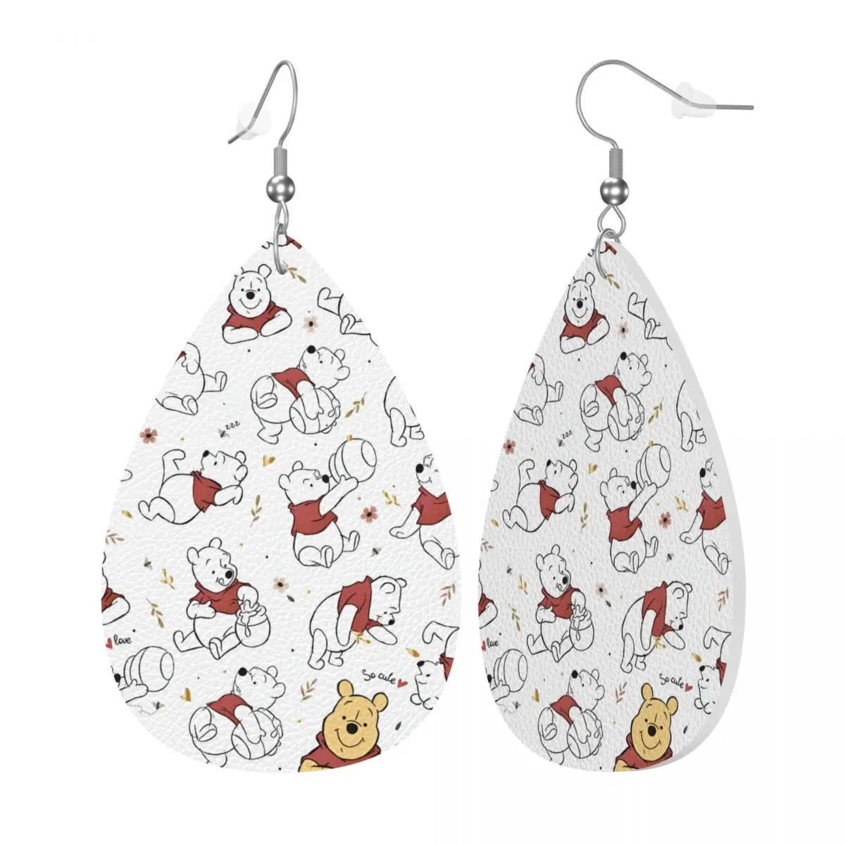 Custom Winnie The Pooh Leather Teardrop Earrings Fashion For Women Jewelry Accessories For Valentine's Day view 2