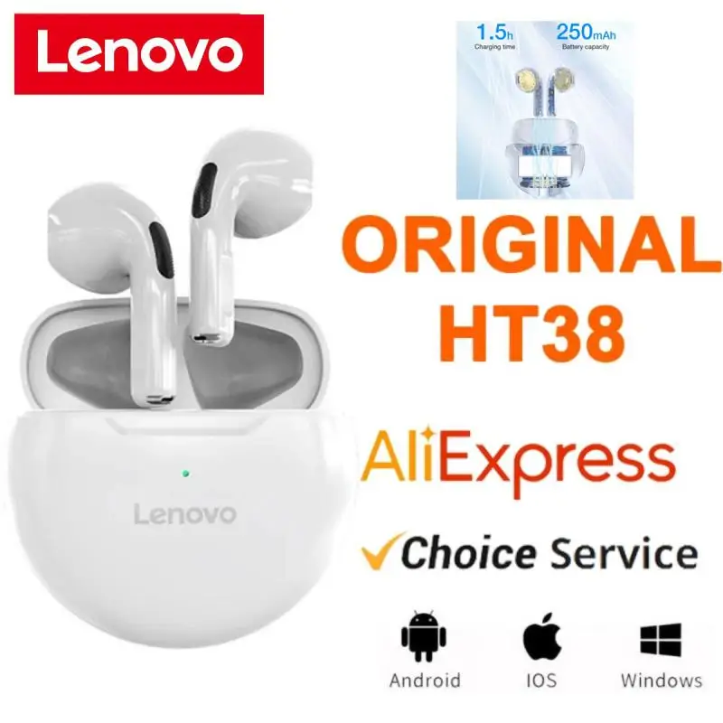 Lenovo HT38 Bluetooth 5.0 TWS Earphone Wireless Headphones Sport Headsets Noise Reduction Earbuds With Microphone Gift Original