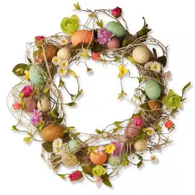 45cm Colorful Easter Eggs Decor Wreaths For Front Door Pastel Easter Egg Mini Spring Easter Wreath Easter Window Decor Wreath