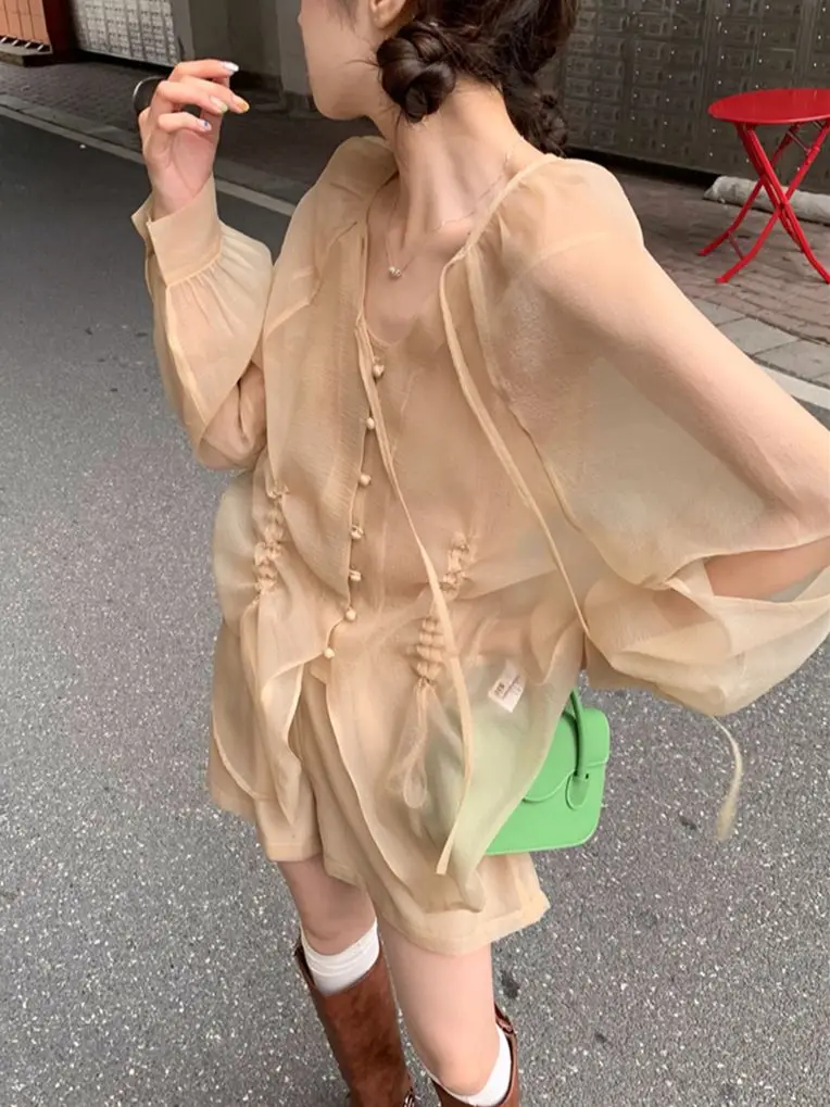 

PLAMTEE Early Autumn Chic Sweet Three Pieces Suits Elegant New Slim Sweet Chic Blouses Office Lady Tank Tops Wide Leg Shorts Set
