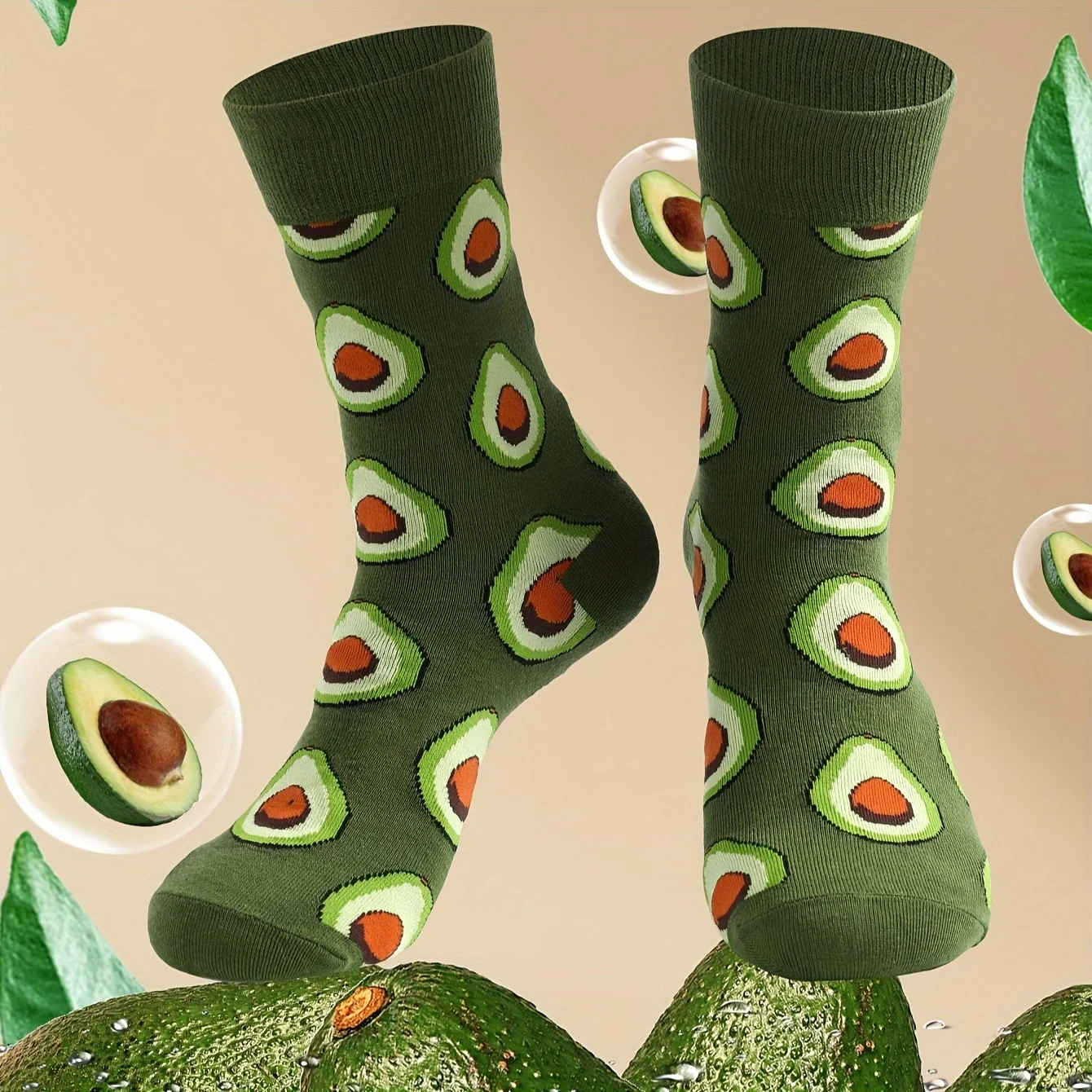 A unique pair of avocado personalized patterns for men and women, gift socks for friends on Halloween, all season collection