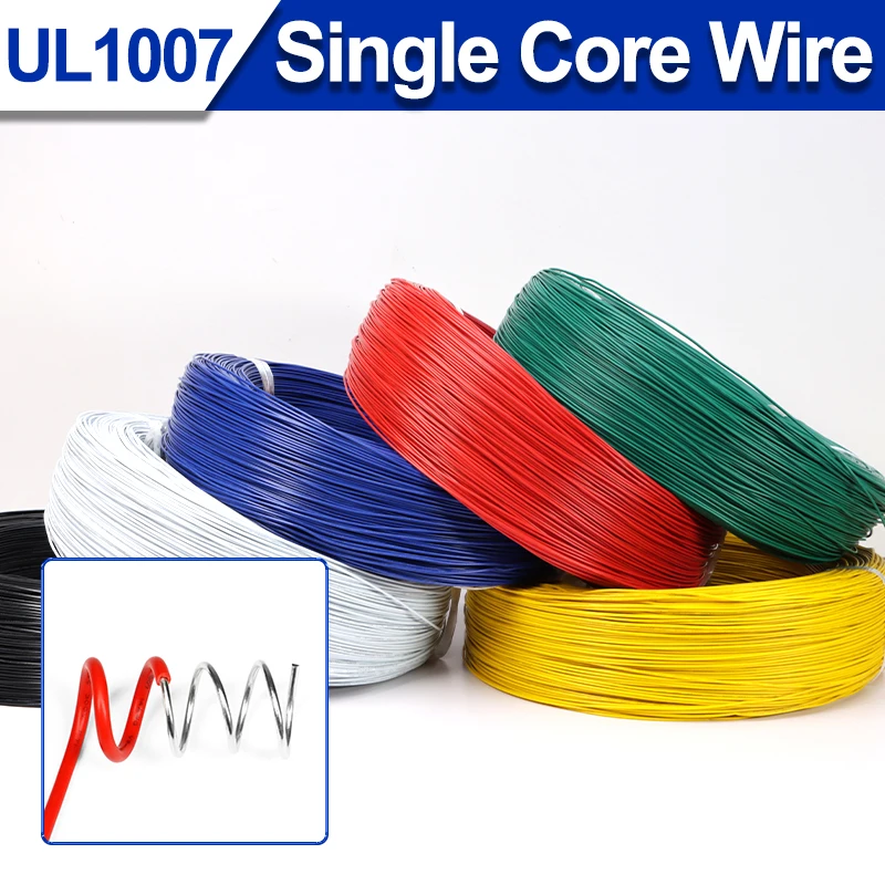 UL1007 Single Core Copper Cable PVC Insulated 26 24 22 20 18 16 14AWG Solid Tinned Plating Copper Electronic Wire Line 2/5/10 M