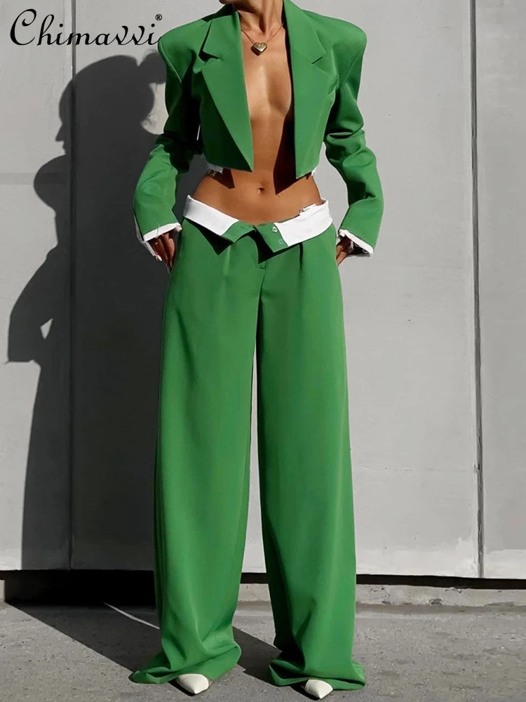 

Pant Sets Female 2023 Spring Autumn New Fashion Short Small Suit with Contrast Color Trousers Two Piece Sets Womens Outifits