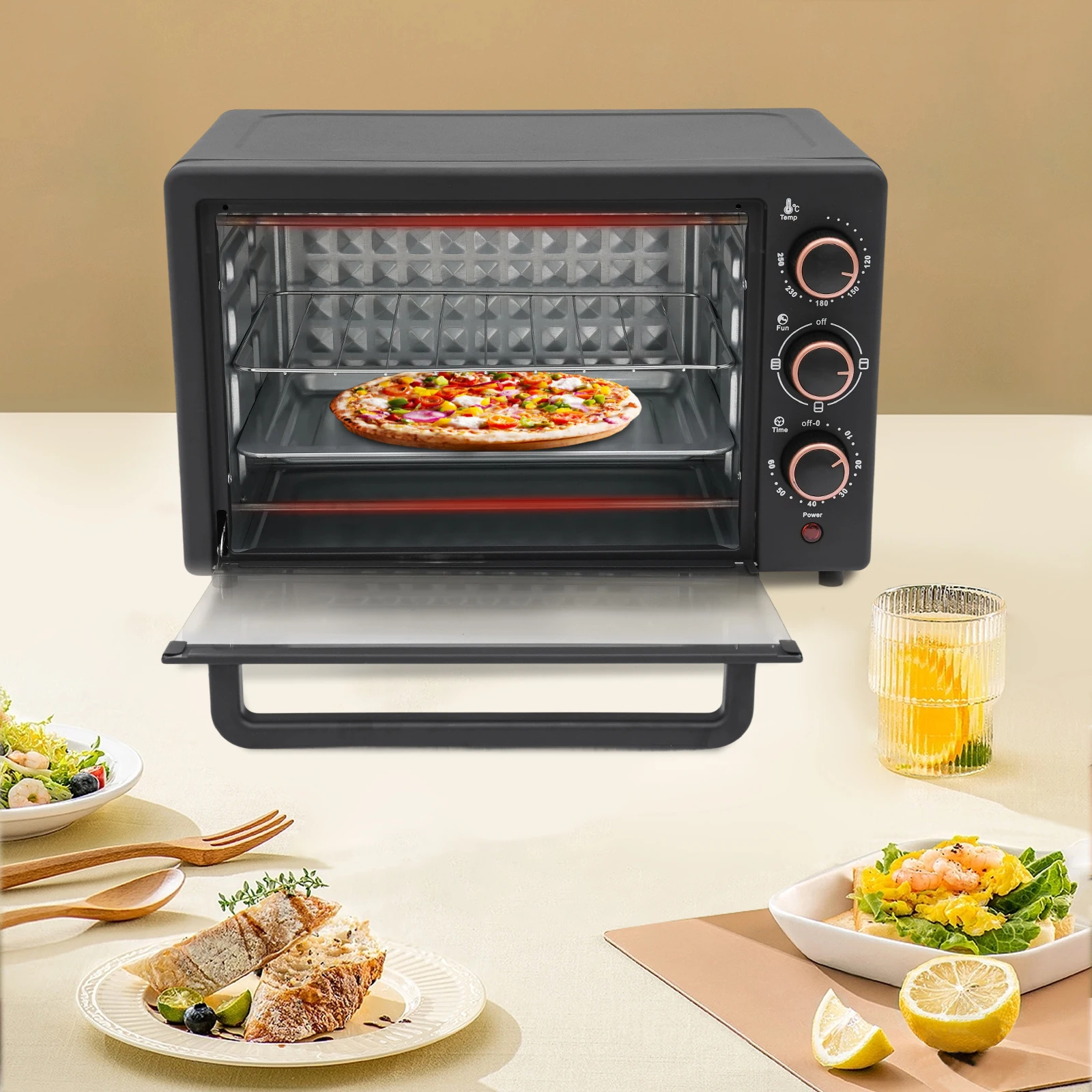 فرن كونترتوب كهربائي 22 لتر، محمصة خبز 1000 وات مع مؤقت 60 دقيقة، 4 أنابيب تسخين للمطبخ الصغير
