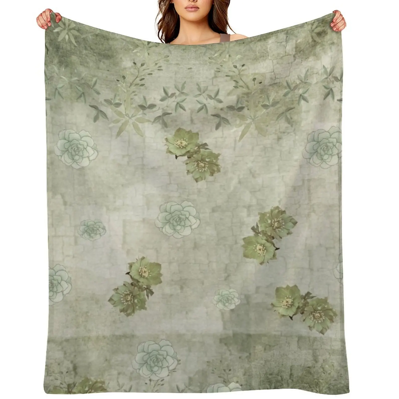 

Sage Green Wallflowers Throw Blanket Sofa Quilt Flannels Luxury Thicken Loose Blankets