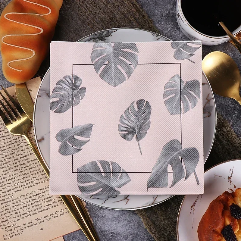 New Pink Leaf Printing Napkins Colorful Greenery Virgin Wood Pulp Tissue Paper Restaurant Paper Handmade DIY Paper 2Ply 20pcs/pa