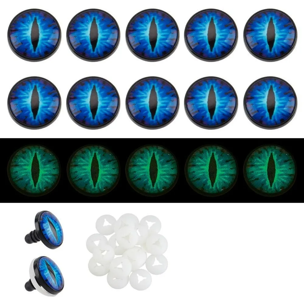 

20 Sets 22mm Glow in The Dark Safety Eyes Halloween Luminous Blue Eye Cabochons Plastic Safety Craft Eye Dragon Crochet Eyes