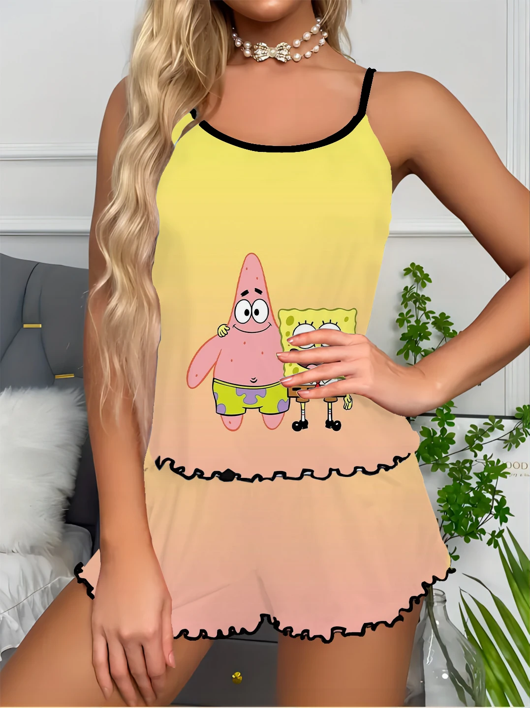 

Spring and summer new women's women's collection pajamas set SpongeBob series printed cute comfortable home top with shorts