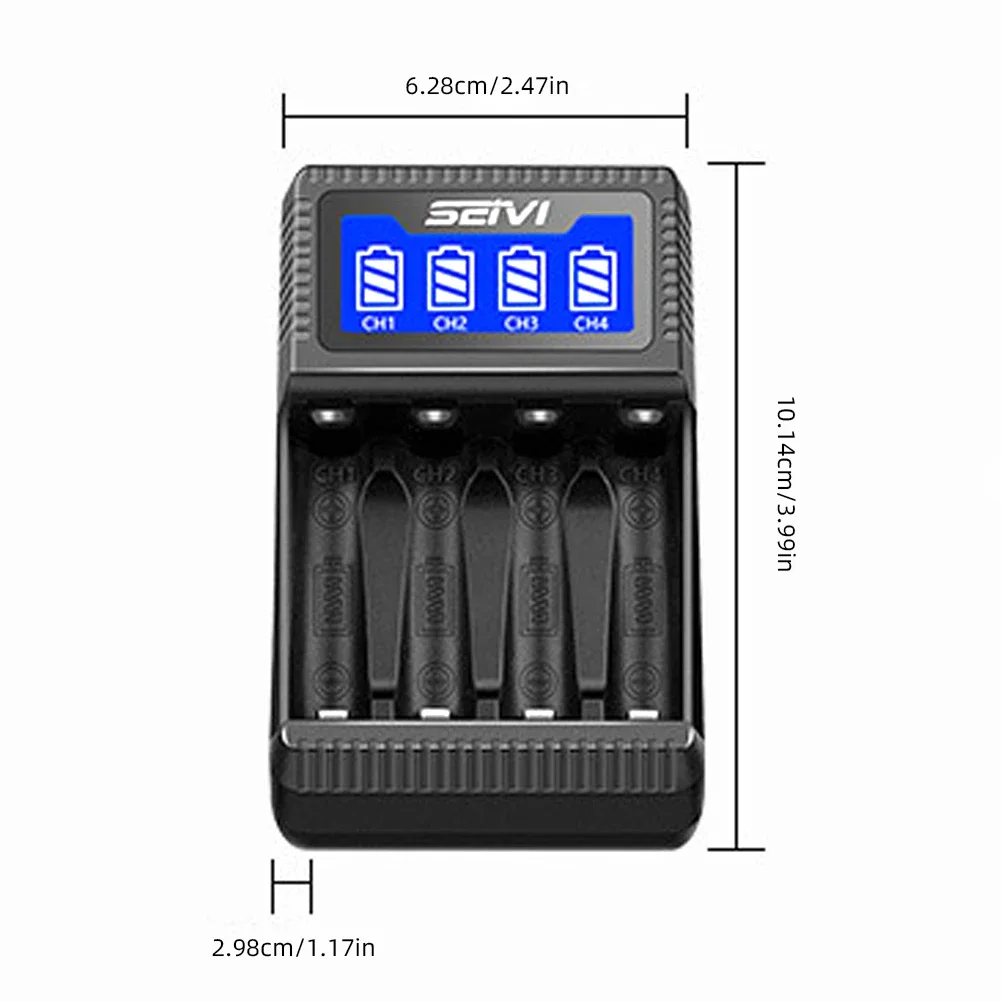 Ładowarka POWERKAN NL4 4-gniazdowa ładowarka z wyświetlaczem LCD Niezależnie ładowanie akumulatorów Ni-MH Ni-Cd 1,5 V Li-ion AA/AAA