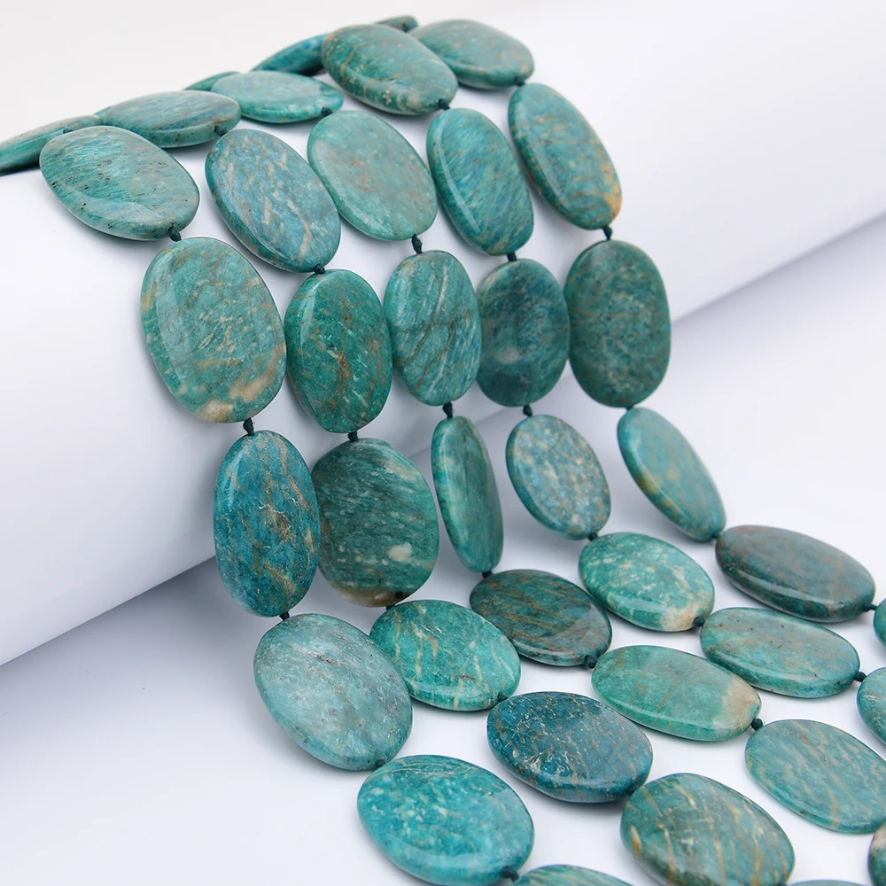 

APDGG Large Size Natural Green Soviet Union Amazonite Oval Slice Loose Pendant Beads 16'' Jewelry Making DIY