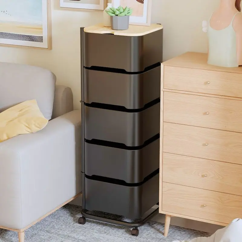 Rotatable Kitchen Cart Furniture Storage Shelf Living Room Side Table Storage Rack Trolley Rolling Storage Cart with Drawers