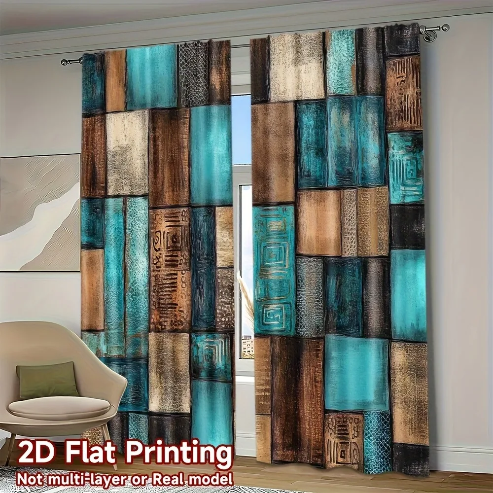 2D flat, 2 pieces, retro abstract art printed curtains, suitable for bedroom, living room curtains and home decoration.