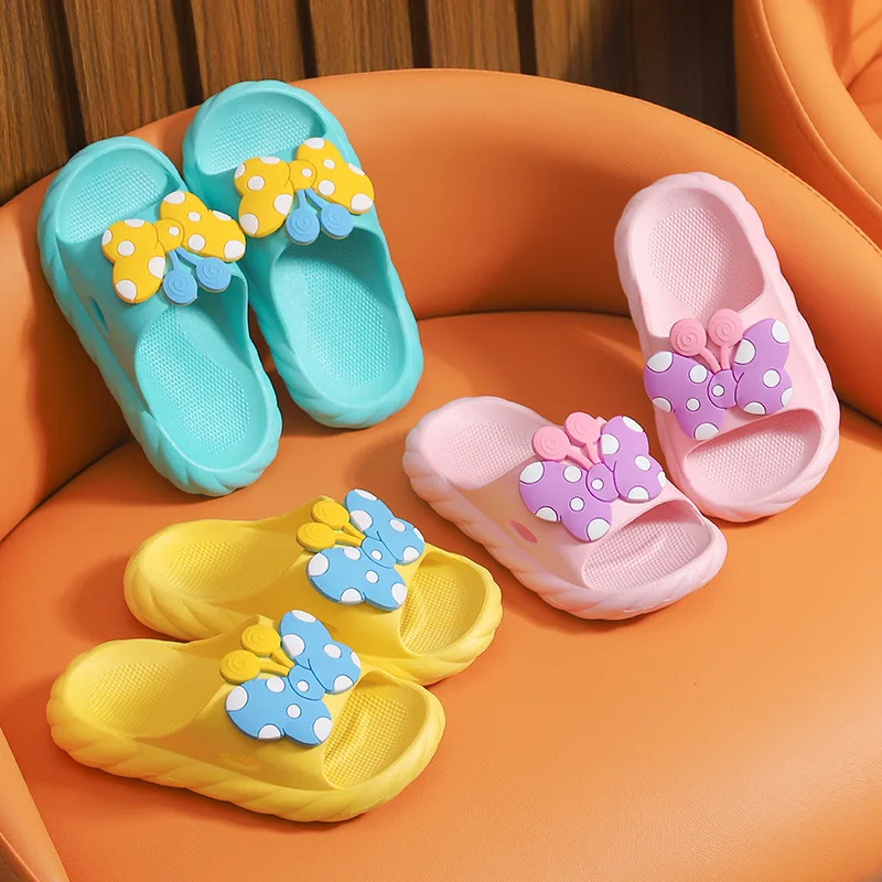 Girls Bow Slippers Children for Girls Summer Princess Shoes Non-slip Soft Bottom Indoor Slides Lovely Slippers Beach Slippers