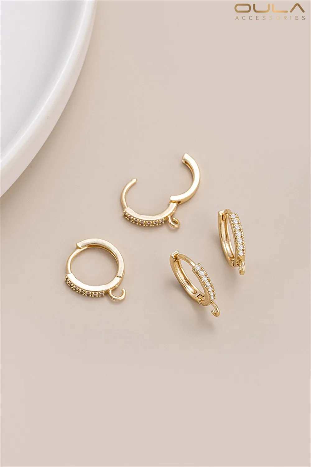 

1 пара позолоченных серег из циркона 14 карат с открытой подвеской, круглая пряжка для ушей, модный аксессуар для зажима для ушей своими руками