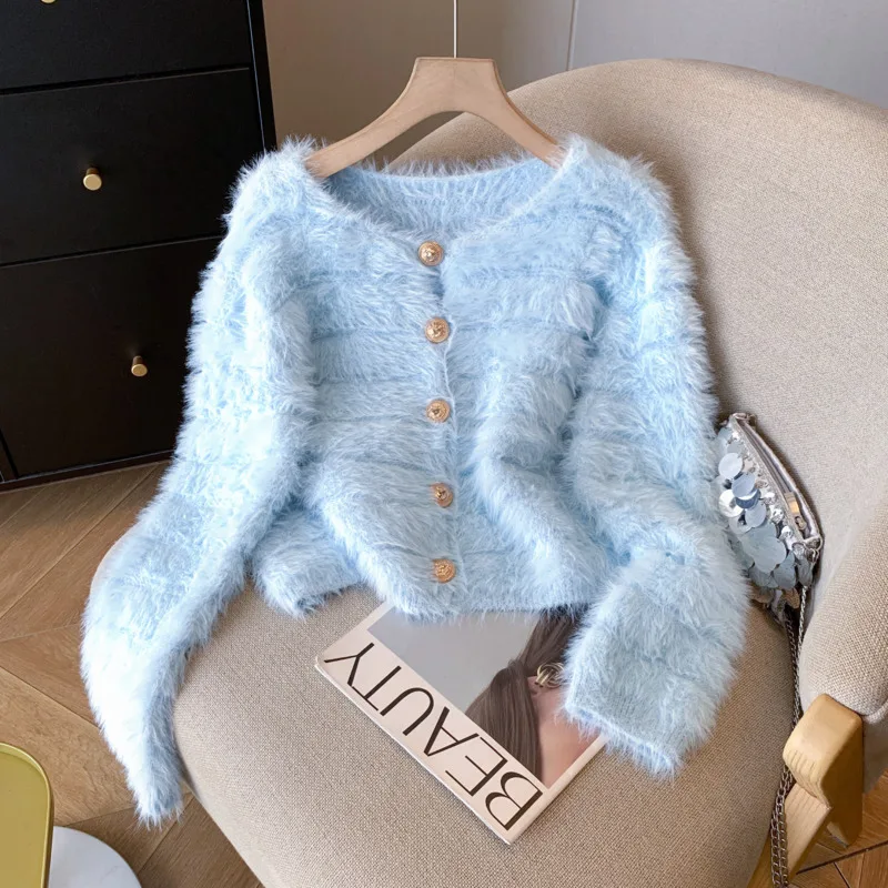 Autumn New Lazy Small Fragrant Knitted Tops Women Sweater Cardigan Ladies Korean Fashion Casual Warm Knitwear Coat Pull Femme