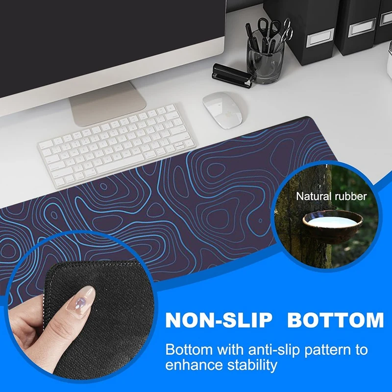 HOT-Topographic Contour Extended Big Mouse Pad Computer Keyboard Mouse Mat Mousepad With 2Mm Non-Slip 11.8X31.5Inch