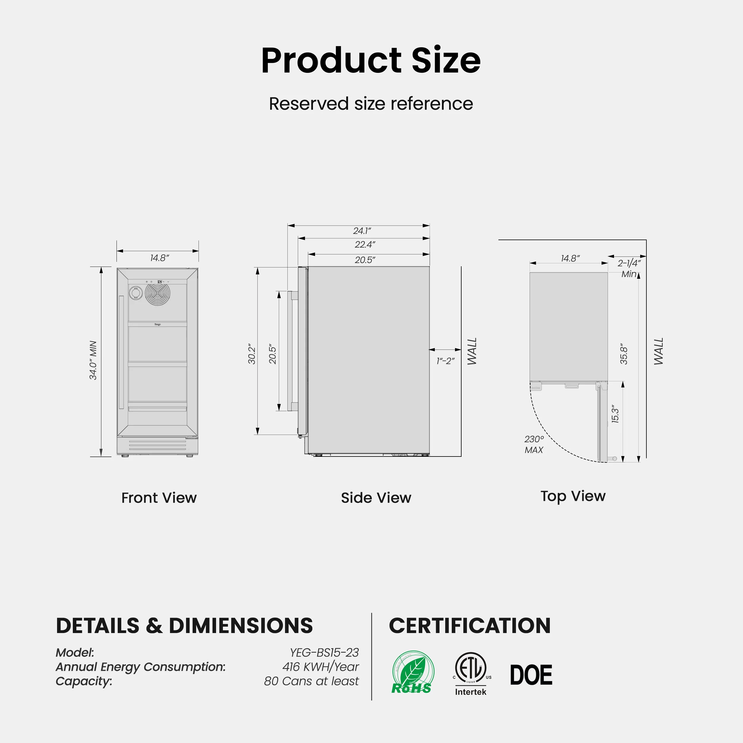 Холодильник для вина и напитков Yeego 85 л — универсальный компрессорный холодильник и холодильник на 80 банок с регулируемой температурой и функцией блокировки
