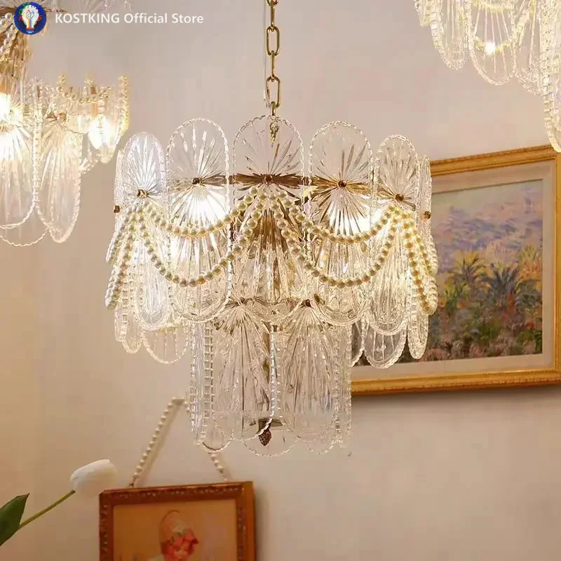 American retro glass chandelier French European luxury living room bedroom and dining room lighting fixtures