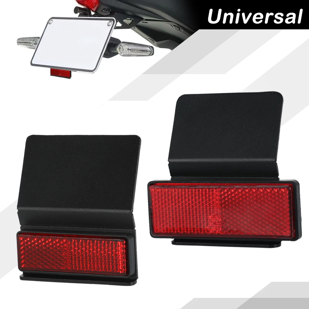 NEW Universal Motorcycle License Plate Holder Parts Extend Tail Reflector Quad Red Rectangle Reflective Plate Warning Reflector