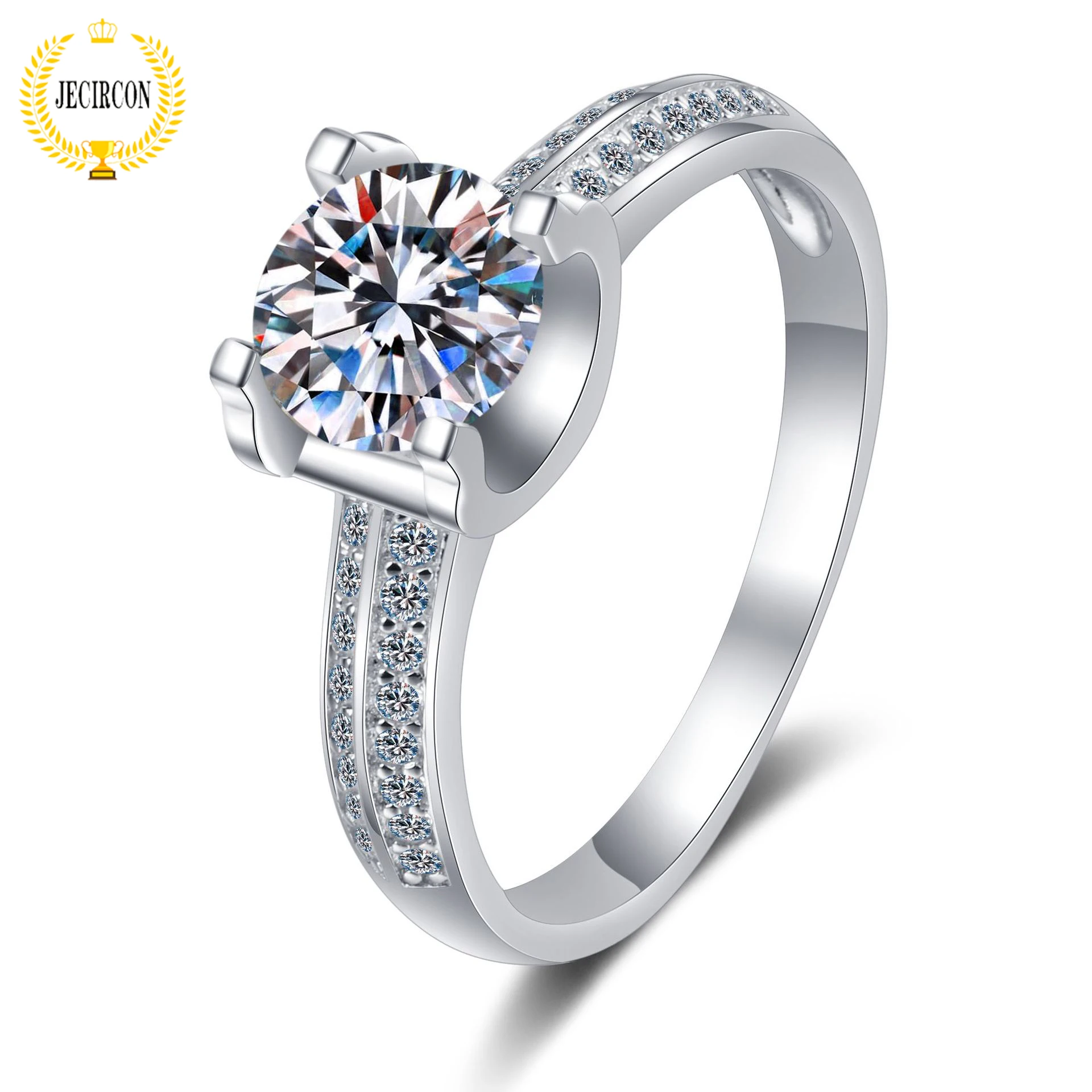 

JECIRCON 1 Carat Sparkling Moissanite Fashion Temperament Ring for Women 925 Sterling Silver pt950 Gold-plated Wedding Jewelry