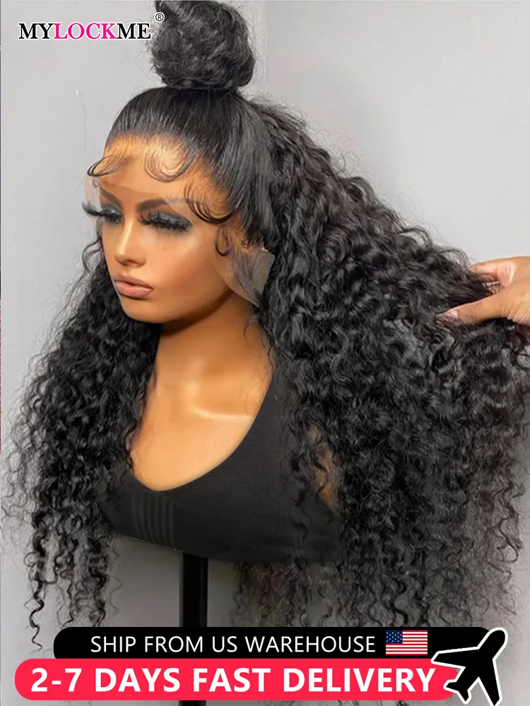 Deep Wave 13x4 HD Transparent Lace Frontal Human Hair Wig 34Inch Brazilian Remy Water Wave Curly Hair 4x4 Closure Wigs For Women