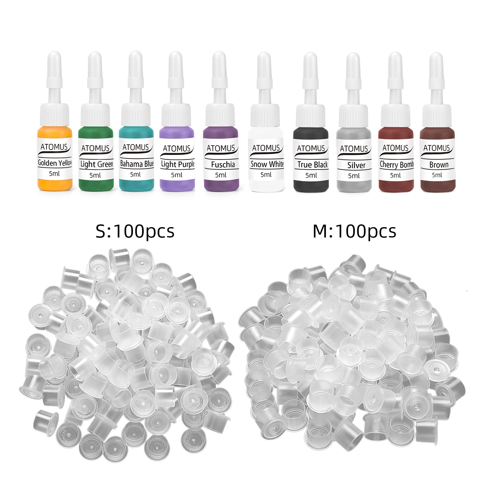 

10 шт. чернила для татуировки, натуральный растительный экстракт, пигмент для рисования тела, долговечный, без потери цвета, 200 шт., колпачки для чернил для татуировки S и M